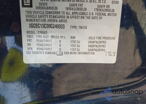 2008 Chevrolet Silverado 1500 Ls из США, поврежденный, VIN 3GCEC13C08G249933